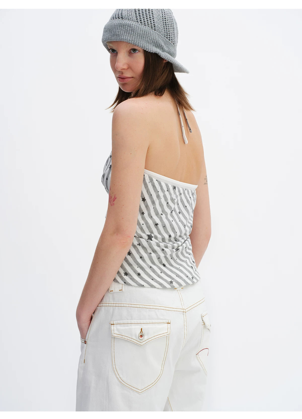 Star Stripe Draped Halter Camisole