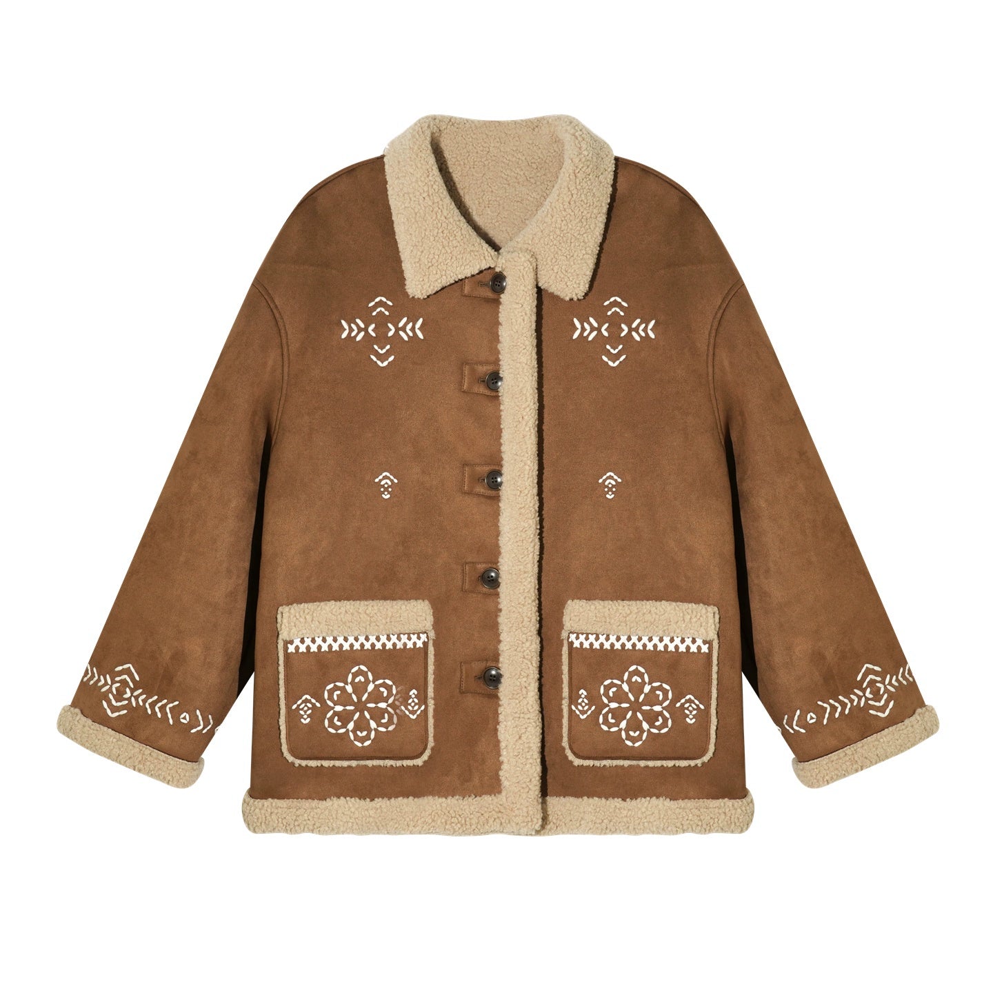 Suede Embroidered Fleece-Lined Jacket