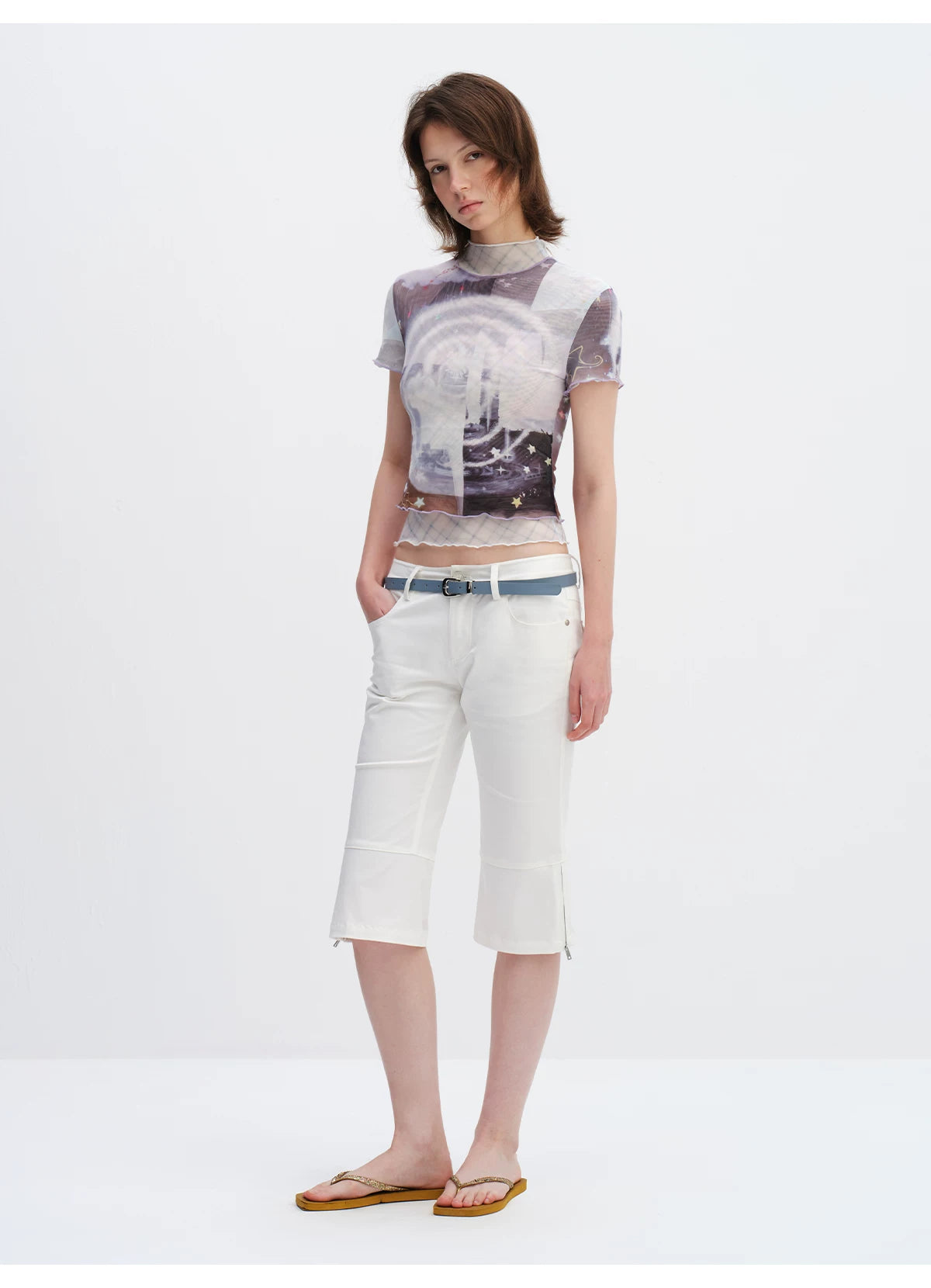 Magic Fountain Sheer Mesh Layered Slim-Fit T-Shirt