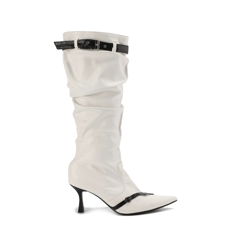 Contrast Pointed-Toe Stiletto Knee-High Boots