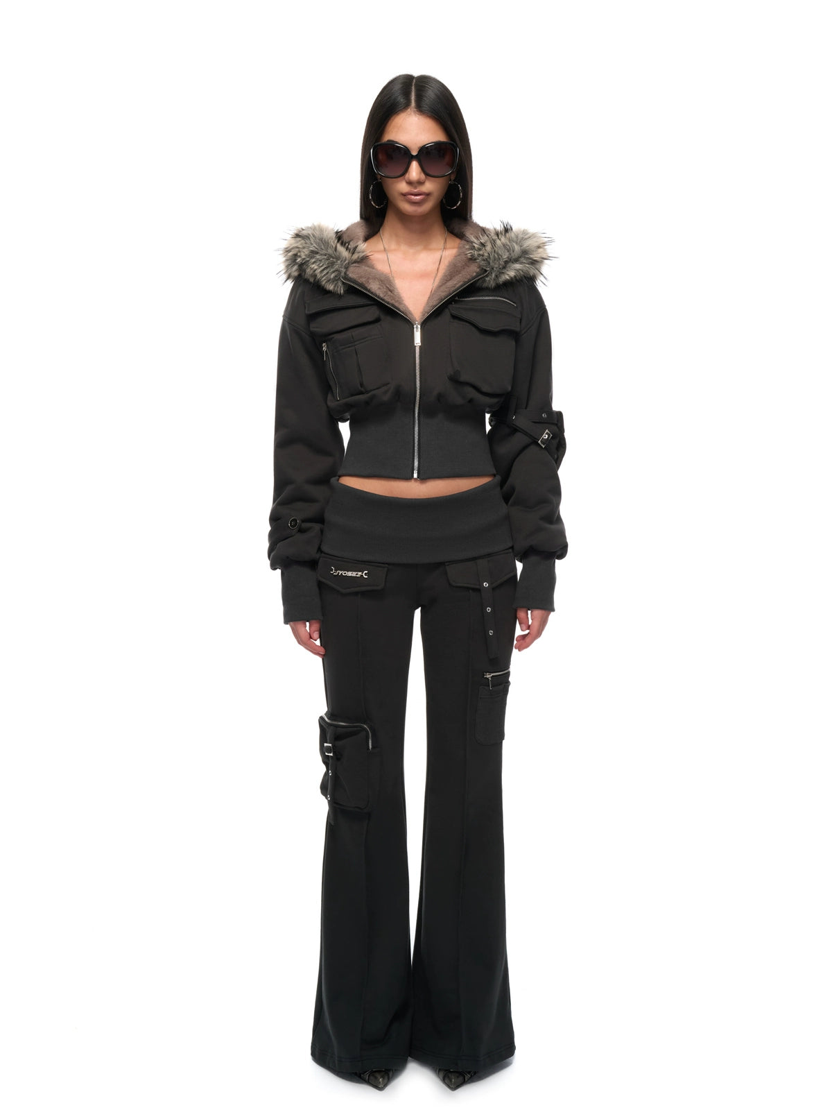 Waist-Cinched Hoodie & Flare Pants Set