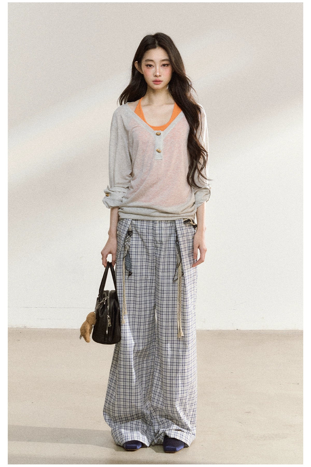 Textured Silk-Blend V-Neck Pullover & Tank Top Set - CHINASQUAD