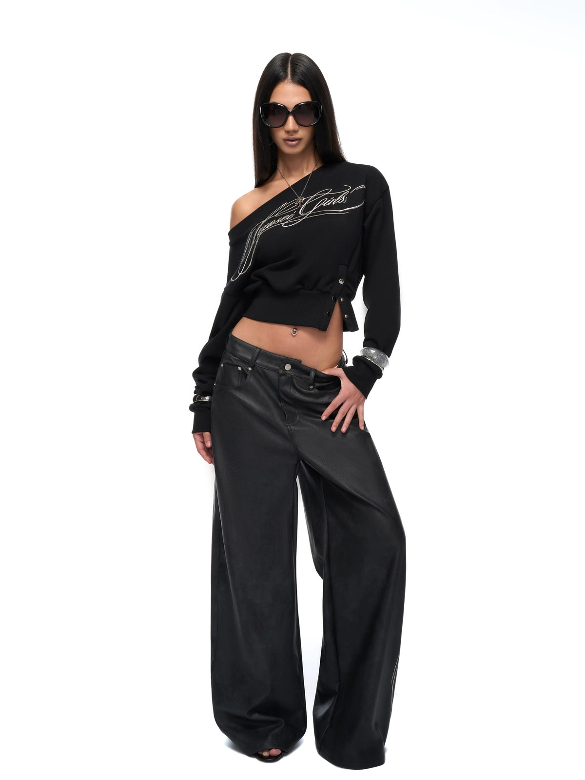Crop Sweatshirt & Faux Leather Pants Set