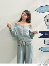 Off-Shoulder Zip-up Sweatshirt & Pants Set - CHINASQUAD