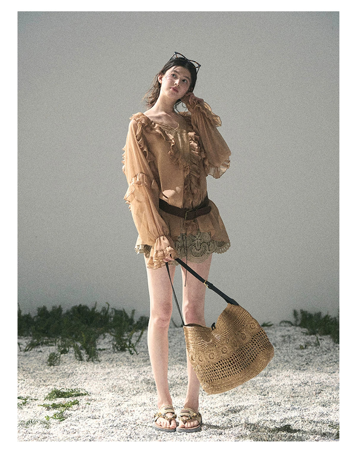 French Ruffle Lace Chiffon Blouse