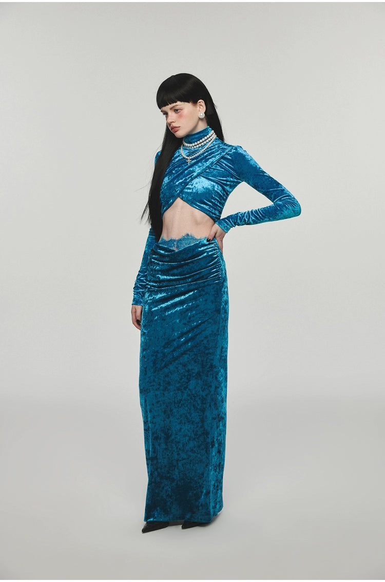 Velvet Turtleneck Crossed Blouse - CHINASQUAD