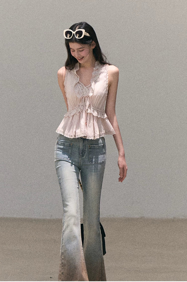 Valley Fog Vintage Washed Flared Jeans