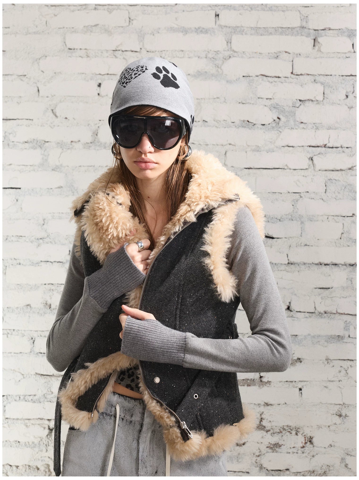 Vintage Shearling Wool-Blend Collared Vest