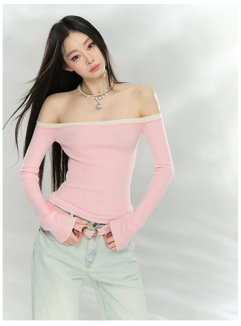 Contrast Trim Off-Shoulder Knit Top
