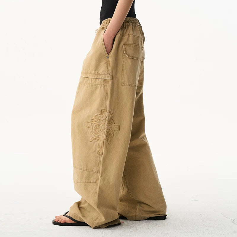 Vintage Washed Embroidered Workwear Baggy Pants