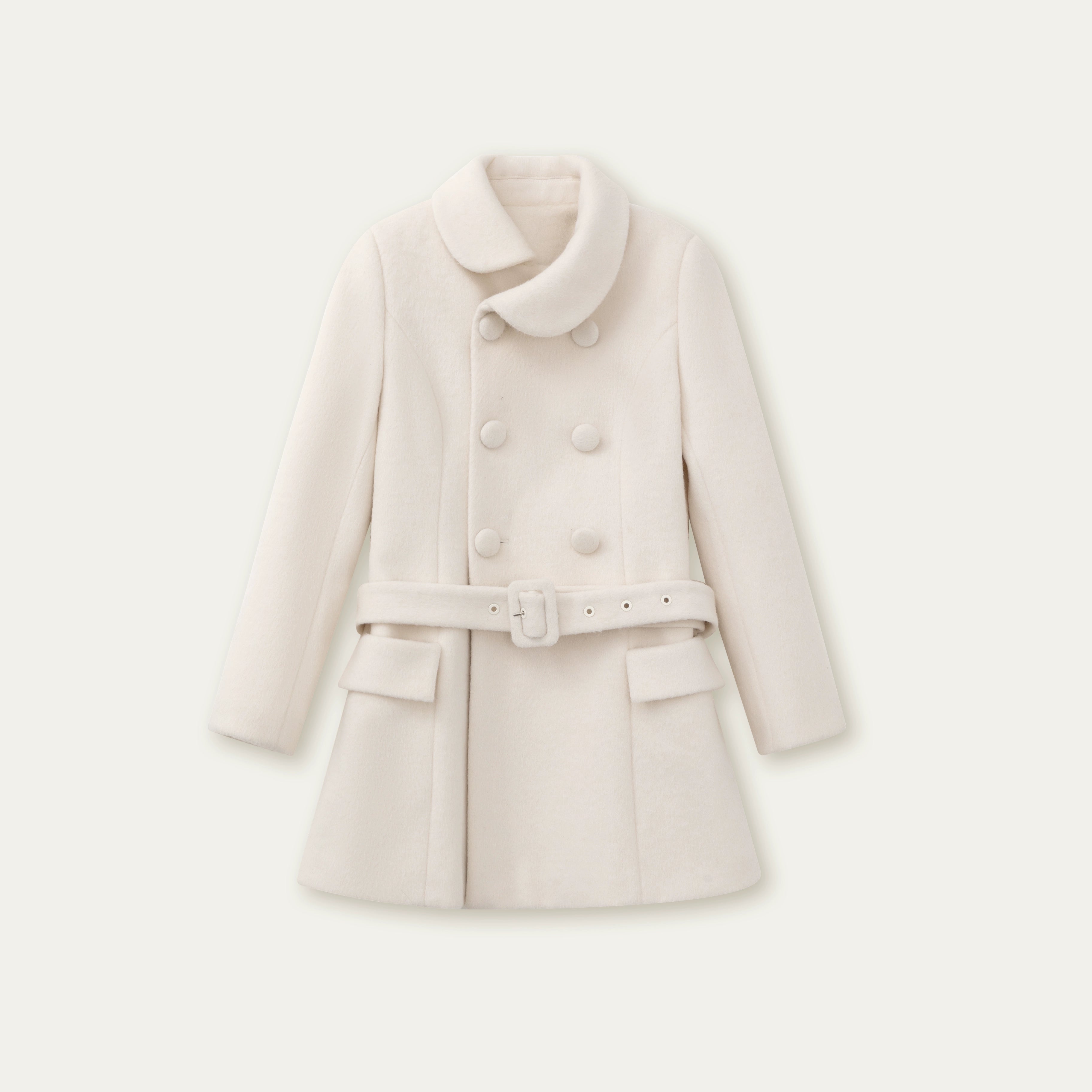 Wool Blend Double-Breasted Midi Coat