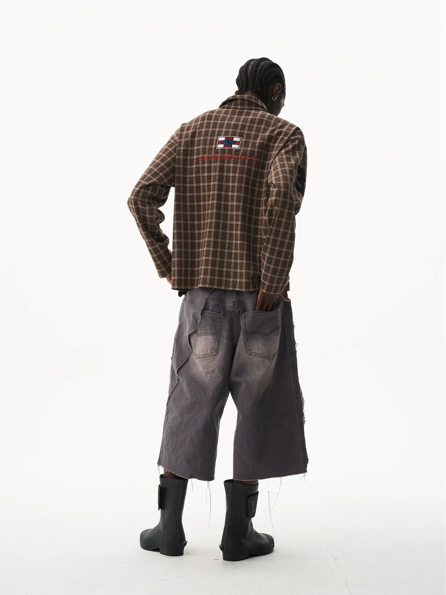 Vintage Plaid Badge Long Sleeve Polo Tee