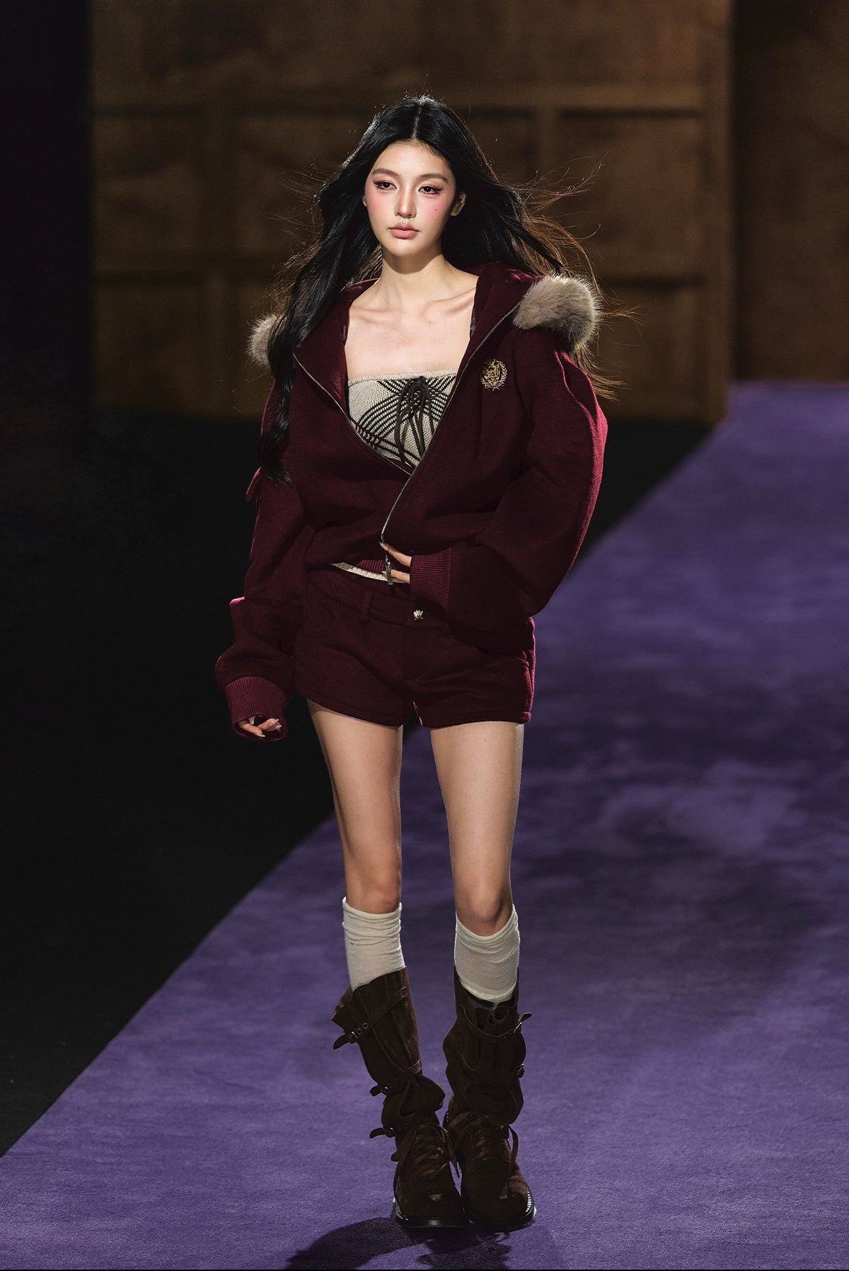 Wool-Blend Faux Fur Hooded Fleece Two-Piece Set