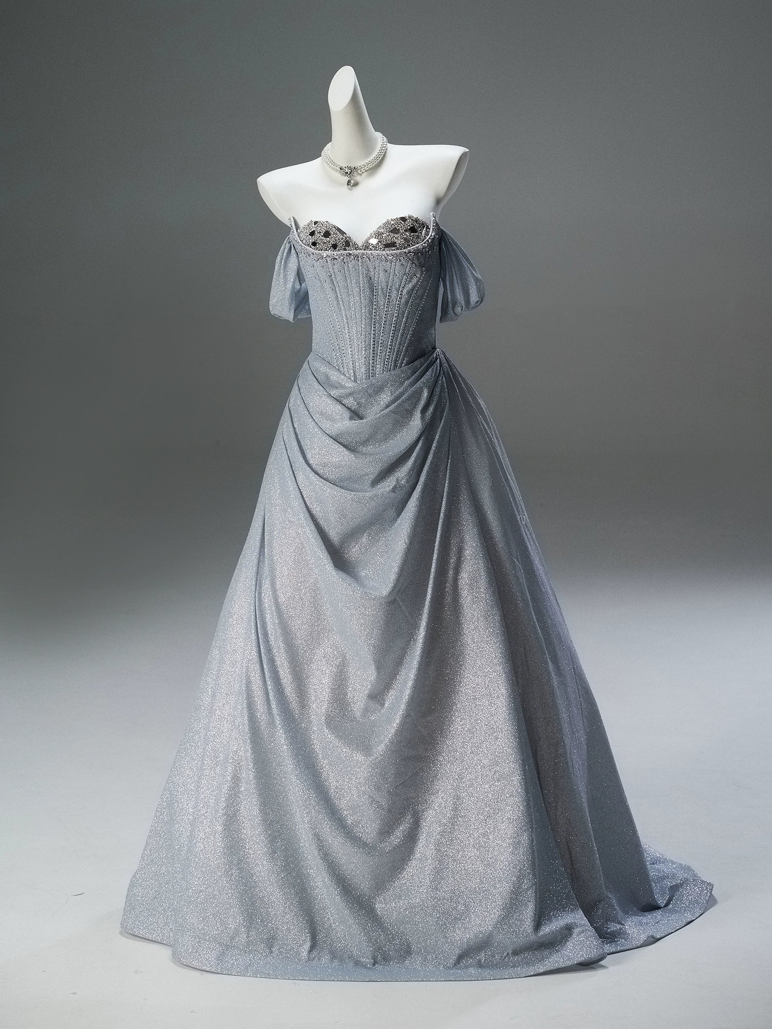 Elegant Silver Crystal Couture Gown