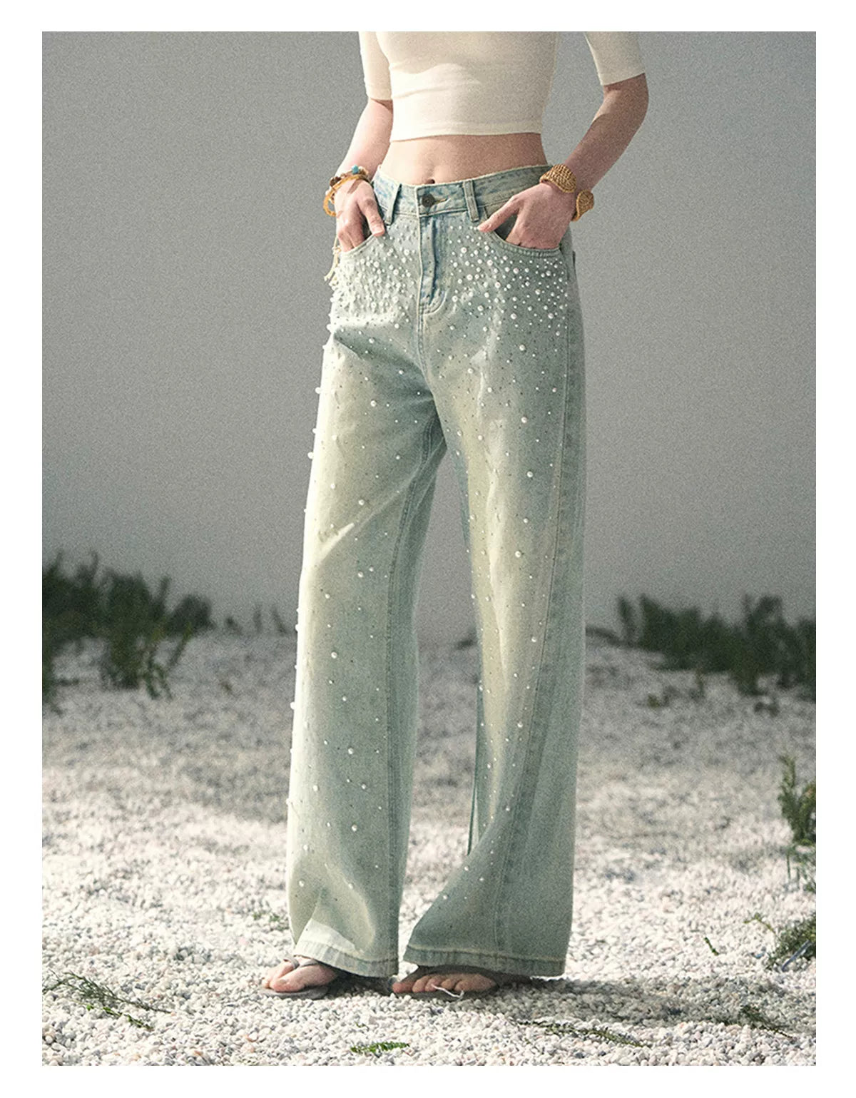 Pearl Studded Straight Leg Jeans