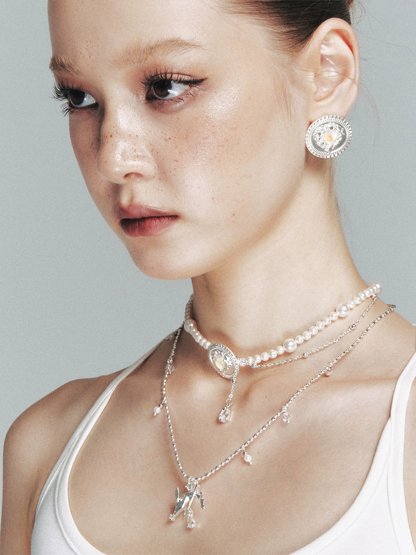 Silver Opal Heart & Pearl Necklace