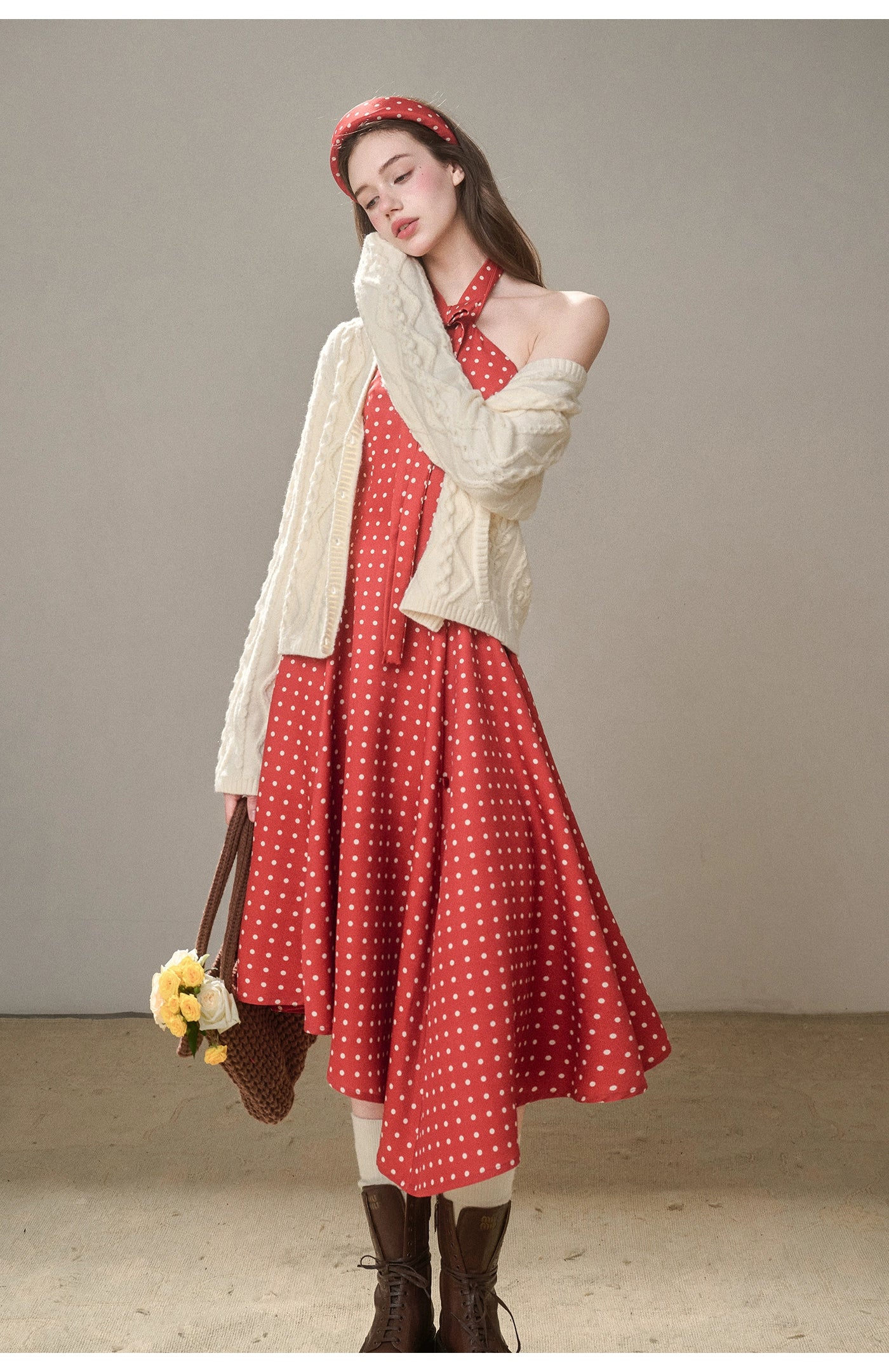 Berry Bordeaux Red Halter Dress - CHINASQUAD