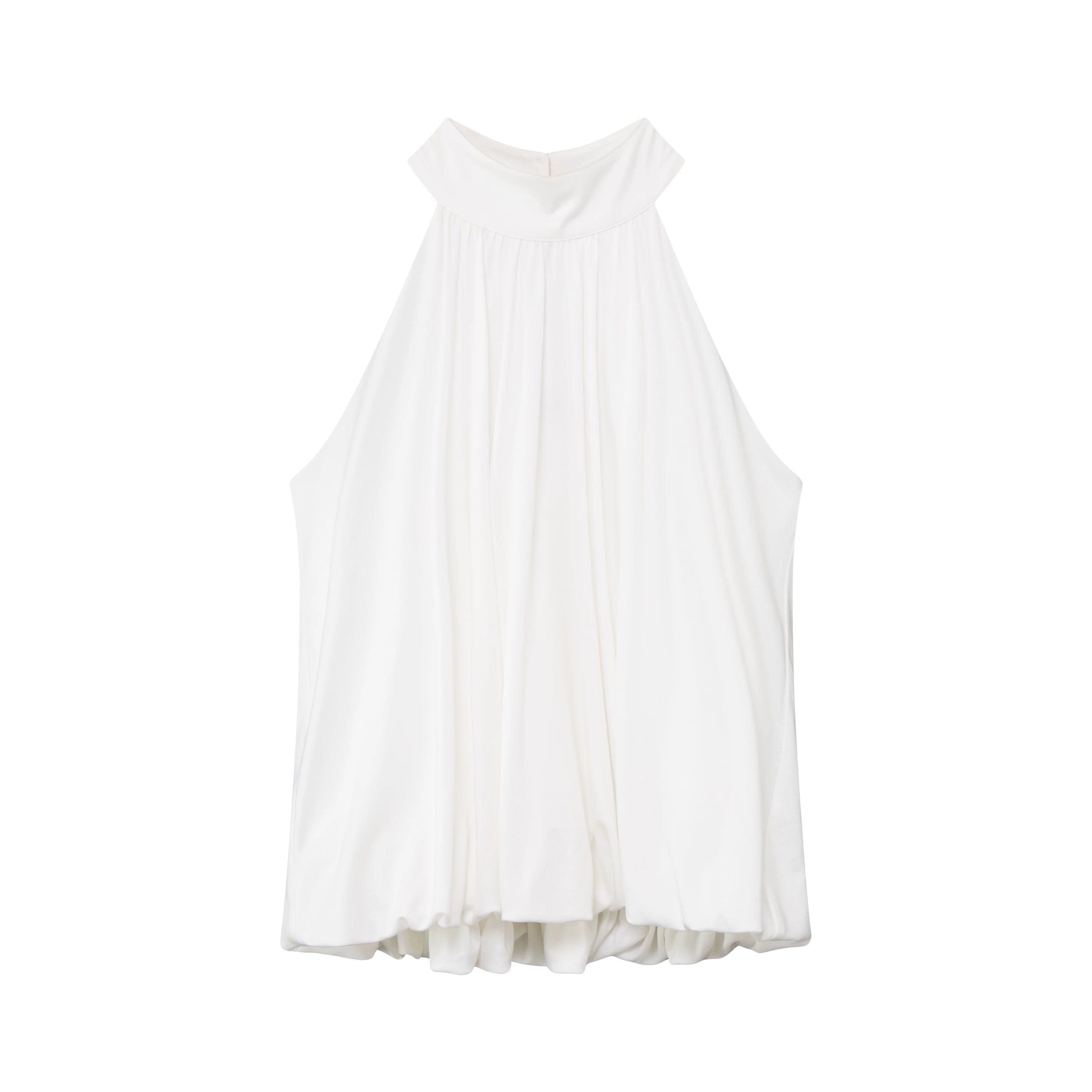 Lyocell Bubble Hem Halter Neck Blouse