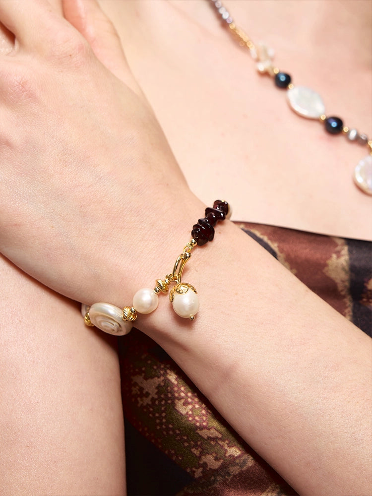 Vintage Golden Garnet Red Baroque Pearl Bracelet - CHINASQUAD