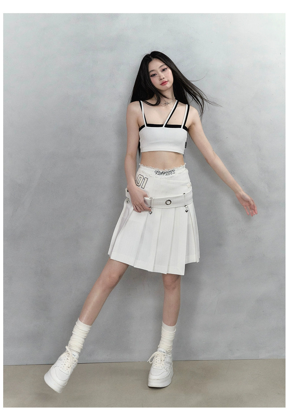 White & Black One-shoulder Tank Top - CHINASQUAD