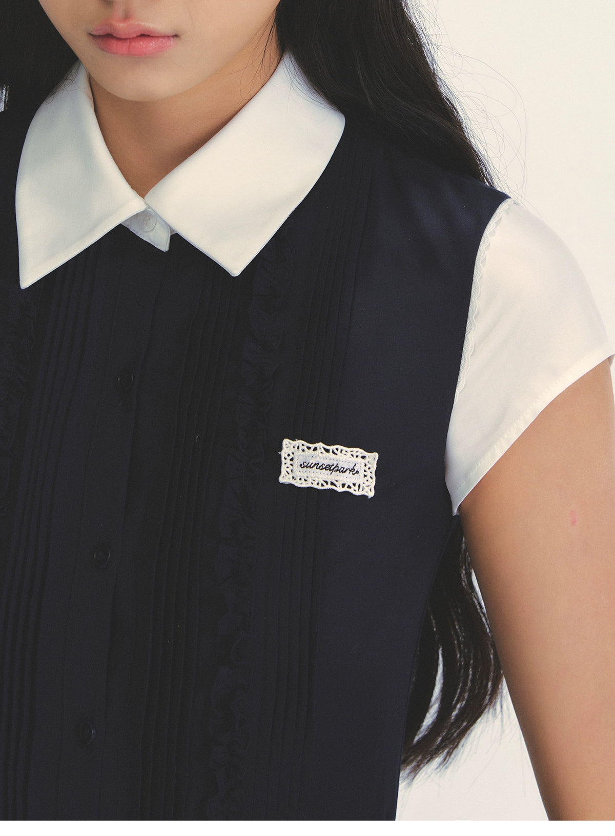 Miu-style Fake Two-piece Navy Blue Dress - CHINASQUAD