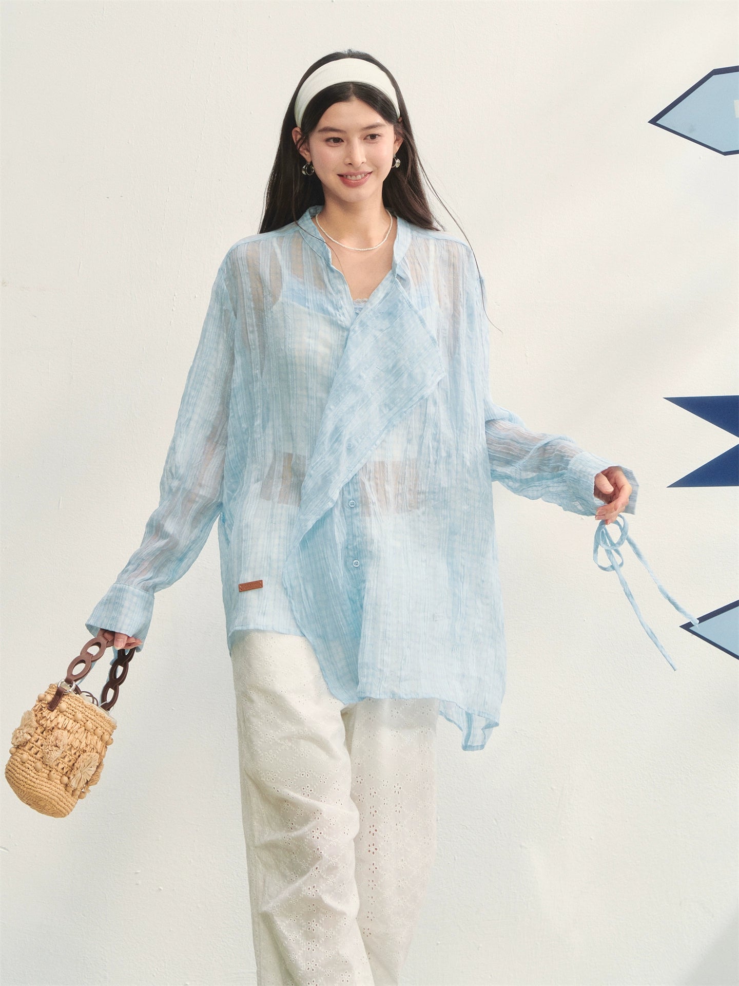 Irregular Cuff Tie-up Sunscreen Shirt - CHINASQUAD