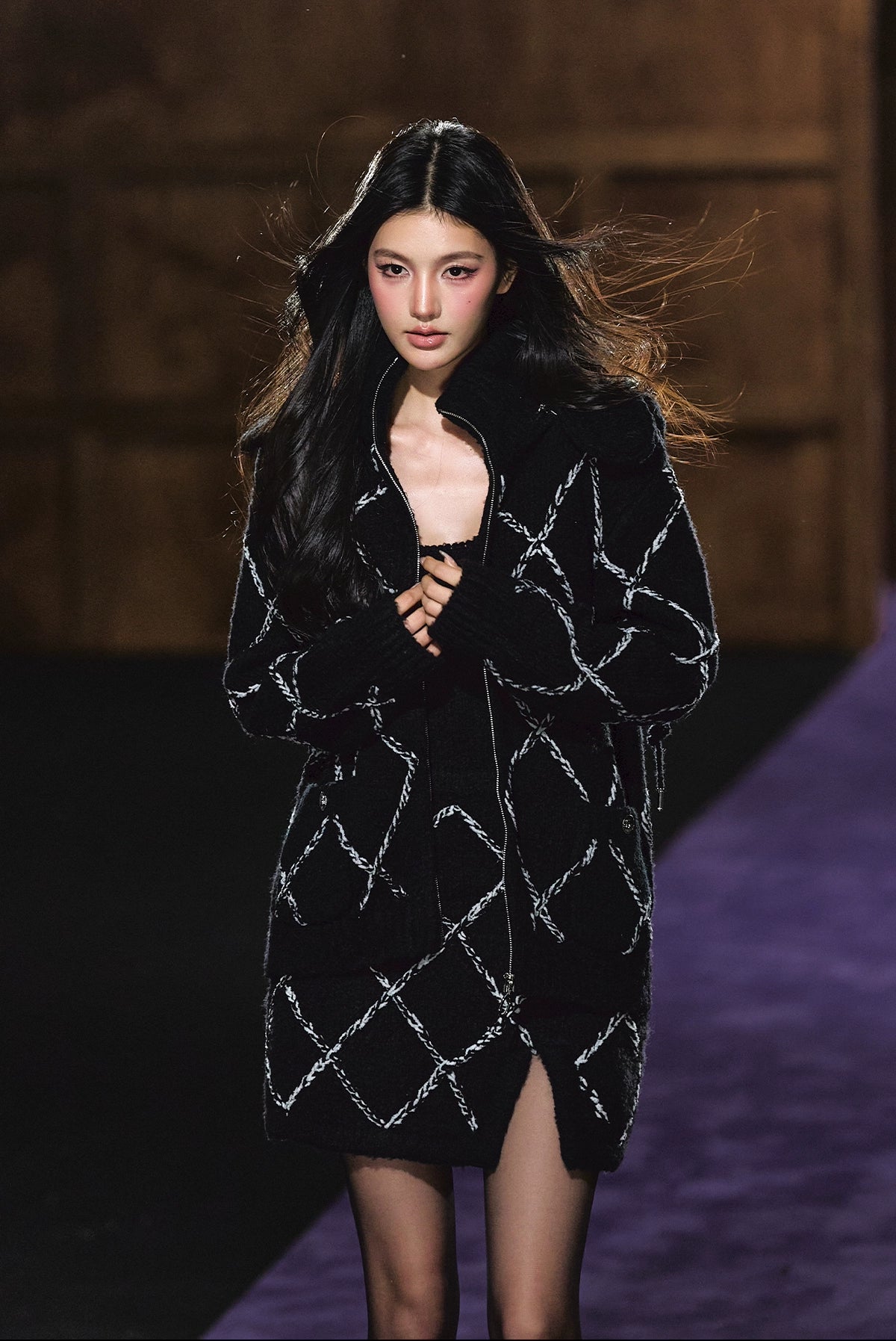 Wool-Blend Textured Hooded Cardigan & Dress Set