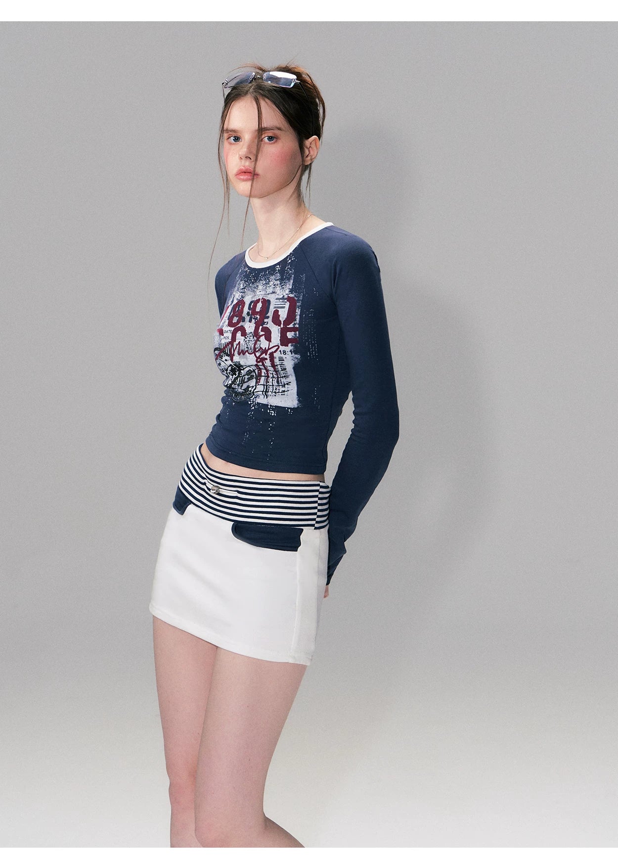 Vintage Print Layered Slim Fit Top Set