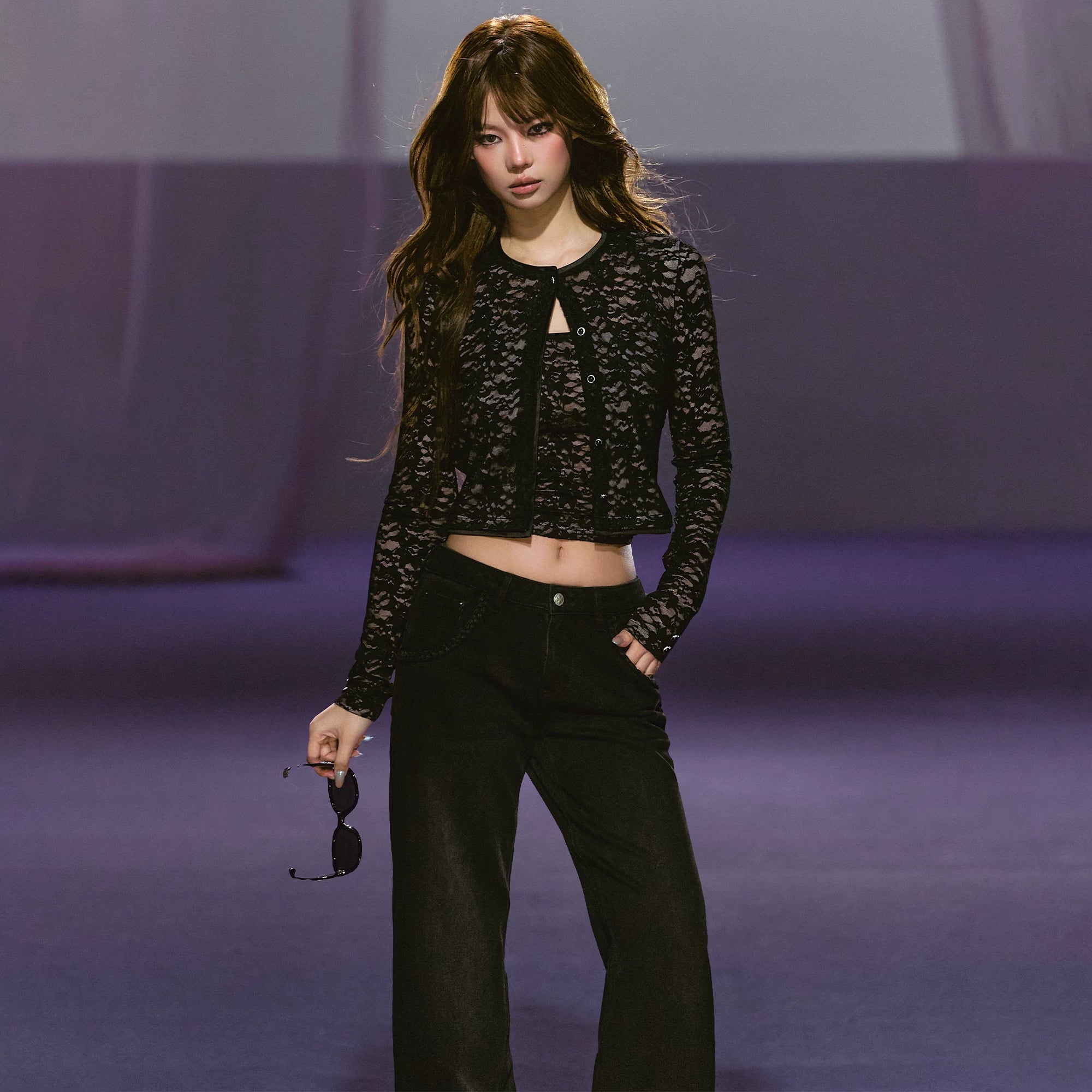 Lace & Satin Layered Cardigan & Lace Camisole