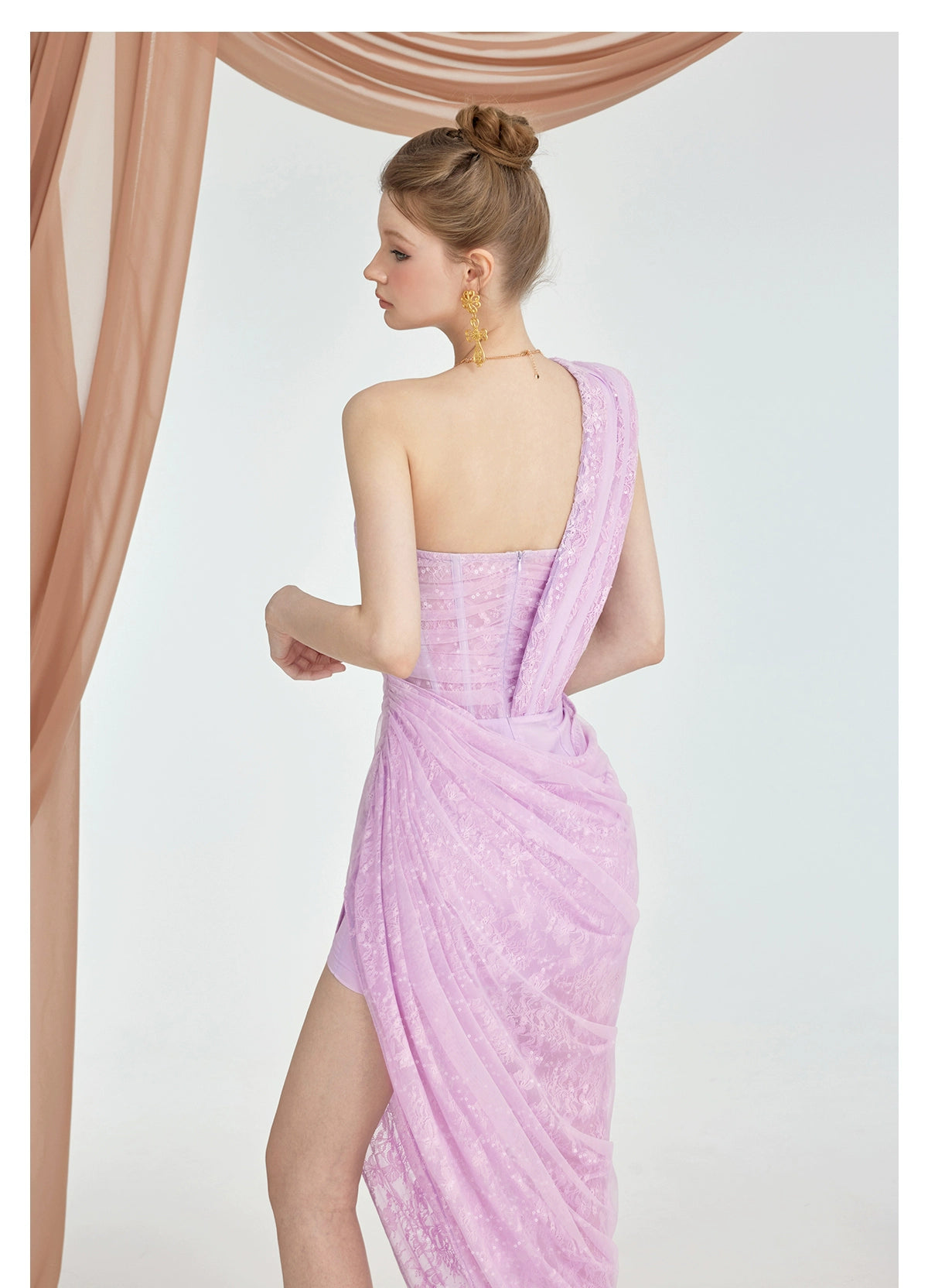 Lillian Lace Chiffon Mesh Knot Dress - CHINASQUAD