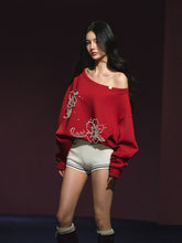 Beaded Off-shoulder Silhouette Sweatshirt - CHINASQUAD