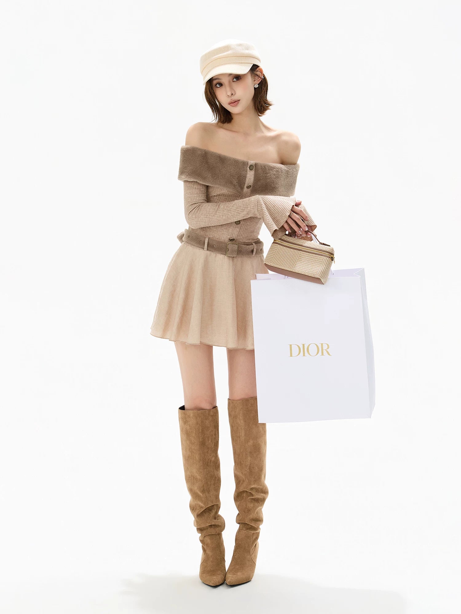 Mink Knit Off-Shoulder Dress