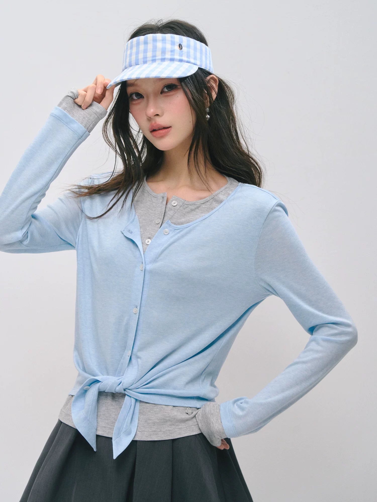 Layered Two-Tone Lyocell Wool Blend Long Sleeve T-Shirt