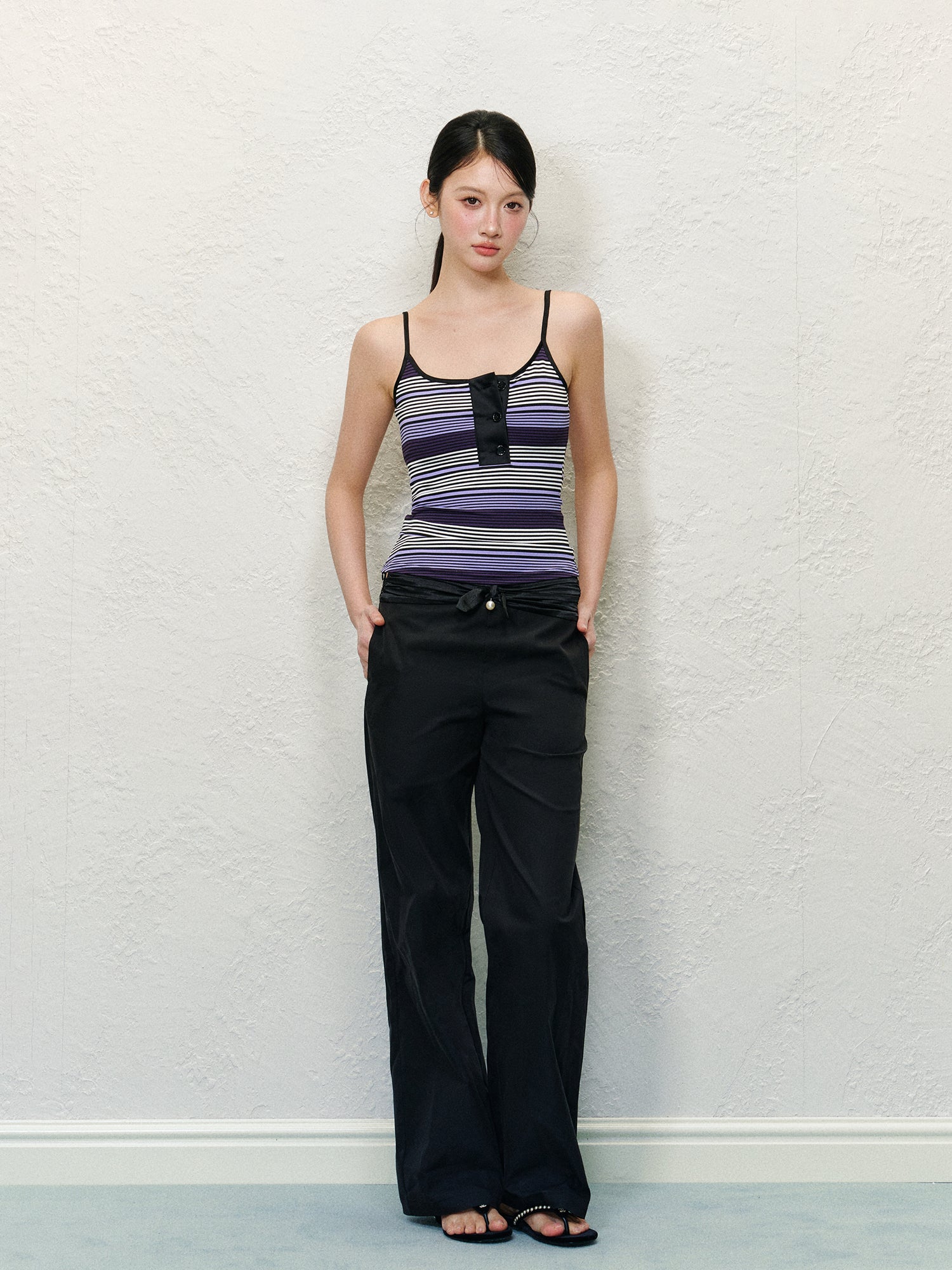 Satin Waist Bow Pearl Casual Pants - CHINASQUAD