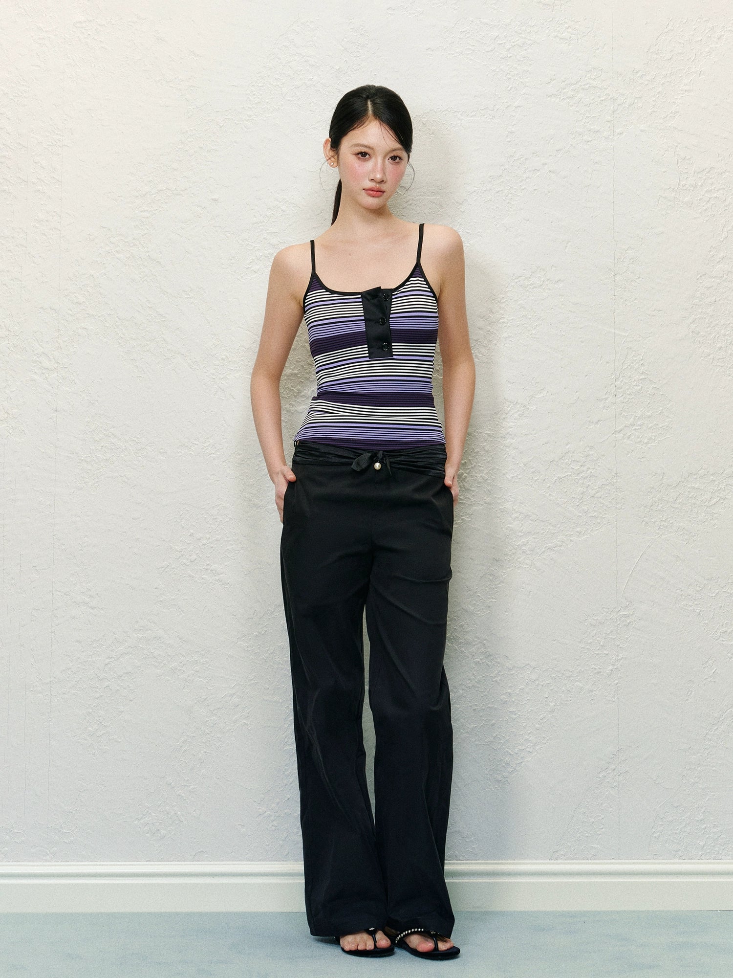 Satin Waist Bow Pearl Casual Pants - CHINASQUAD