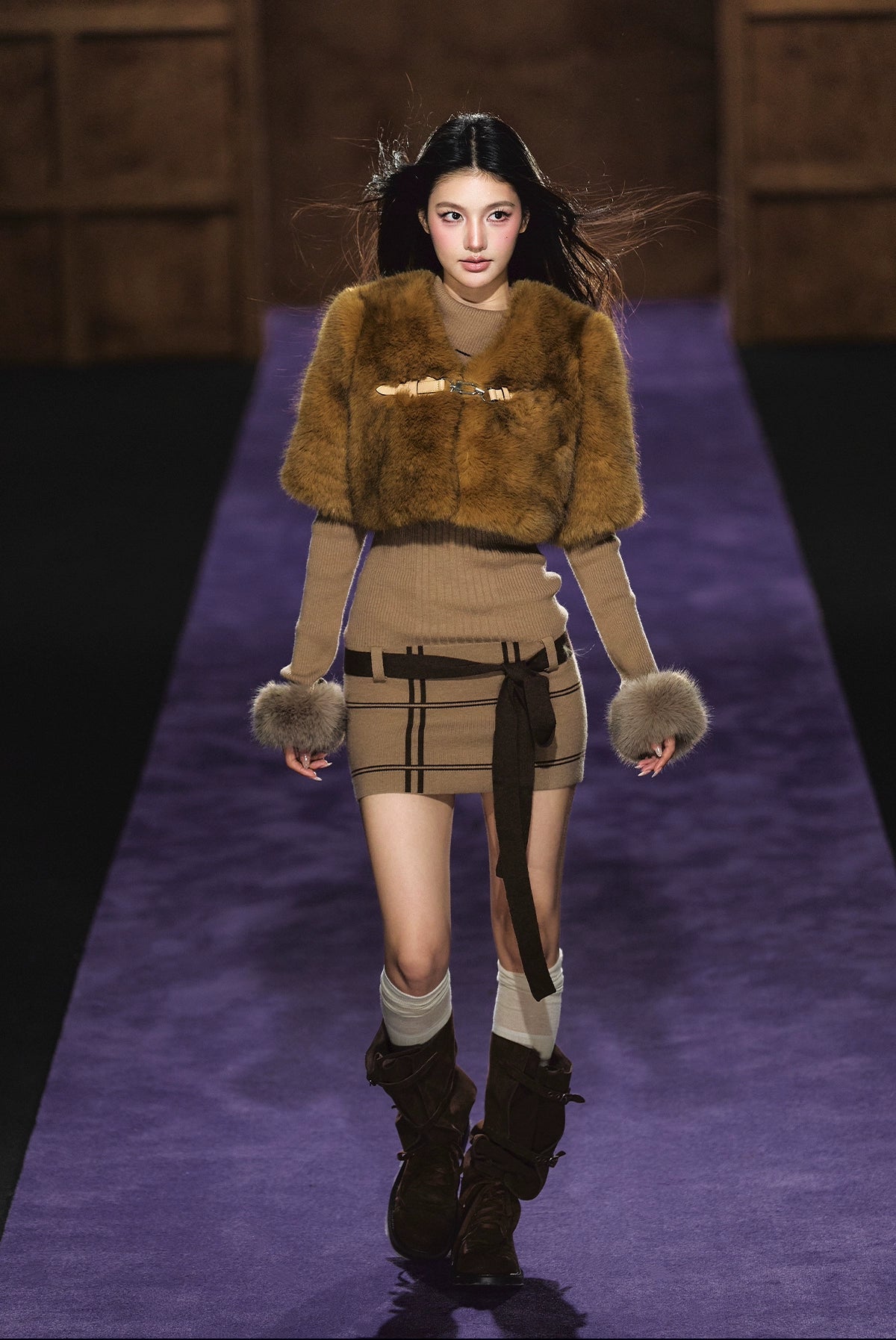 Maillard Faux Fur Cropped Cape