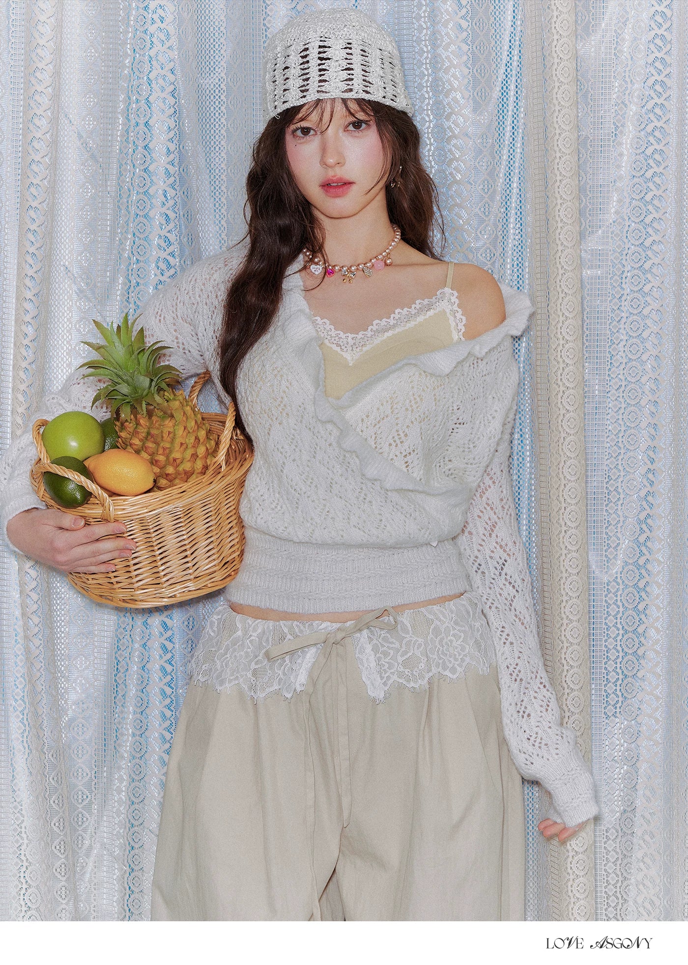 Ruffled Wool-Blend Mohair Openwork Knit Cardigan