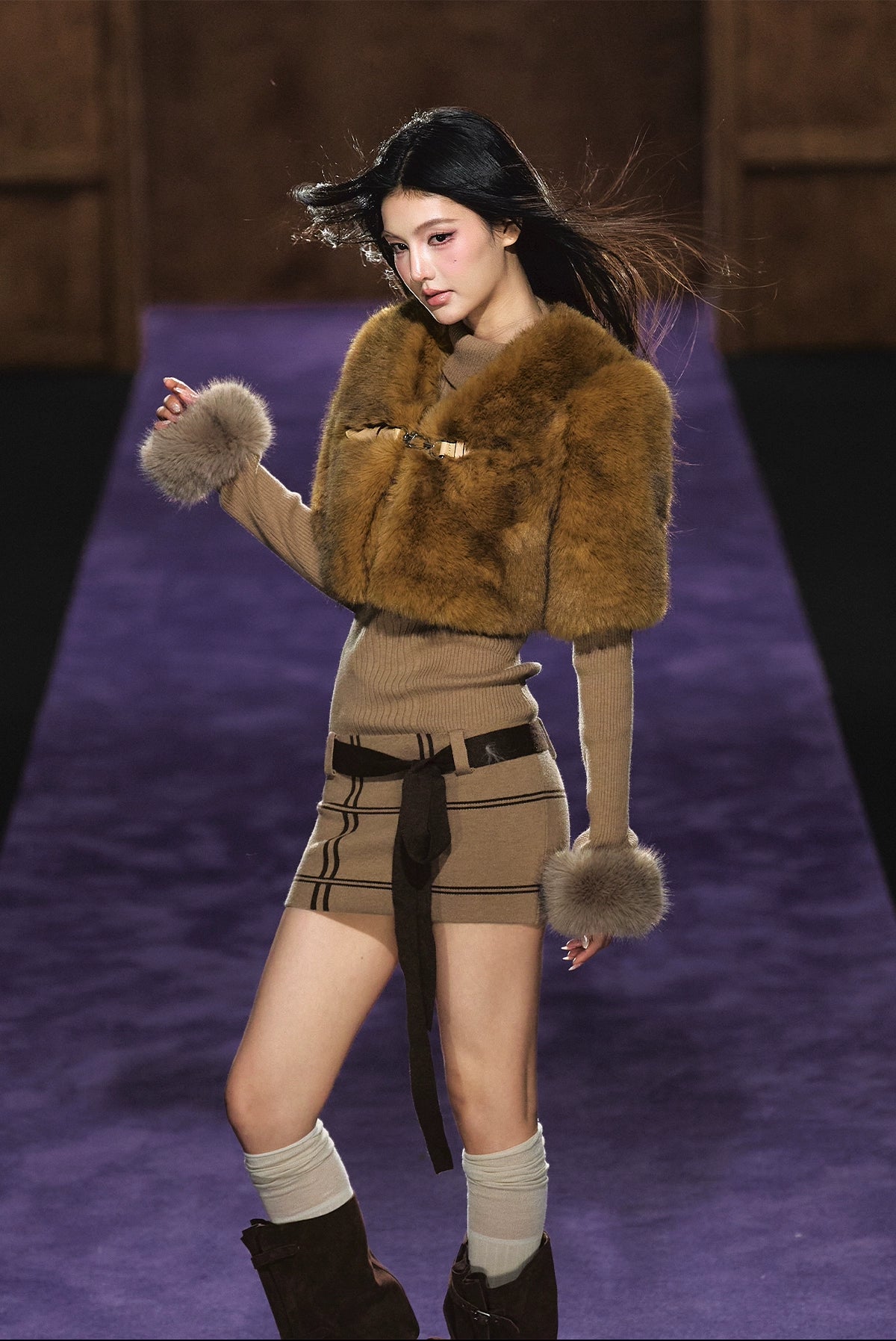Maillard Faux Fur Cropped Cape