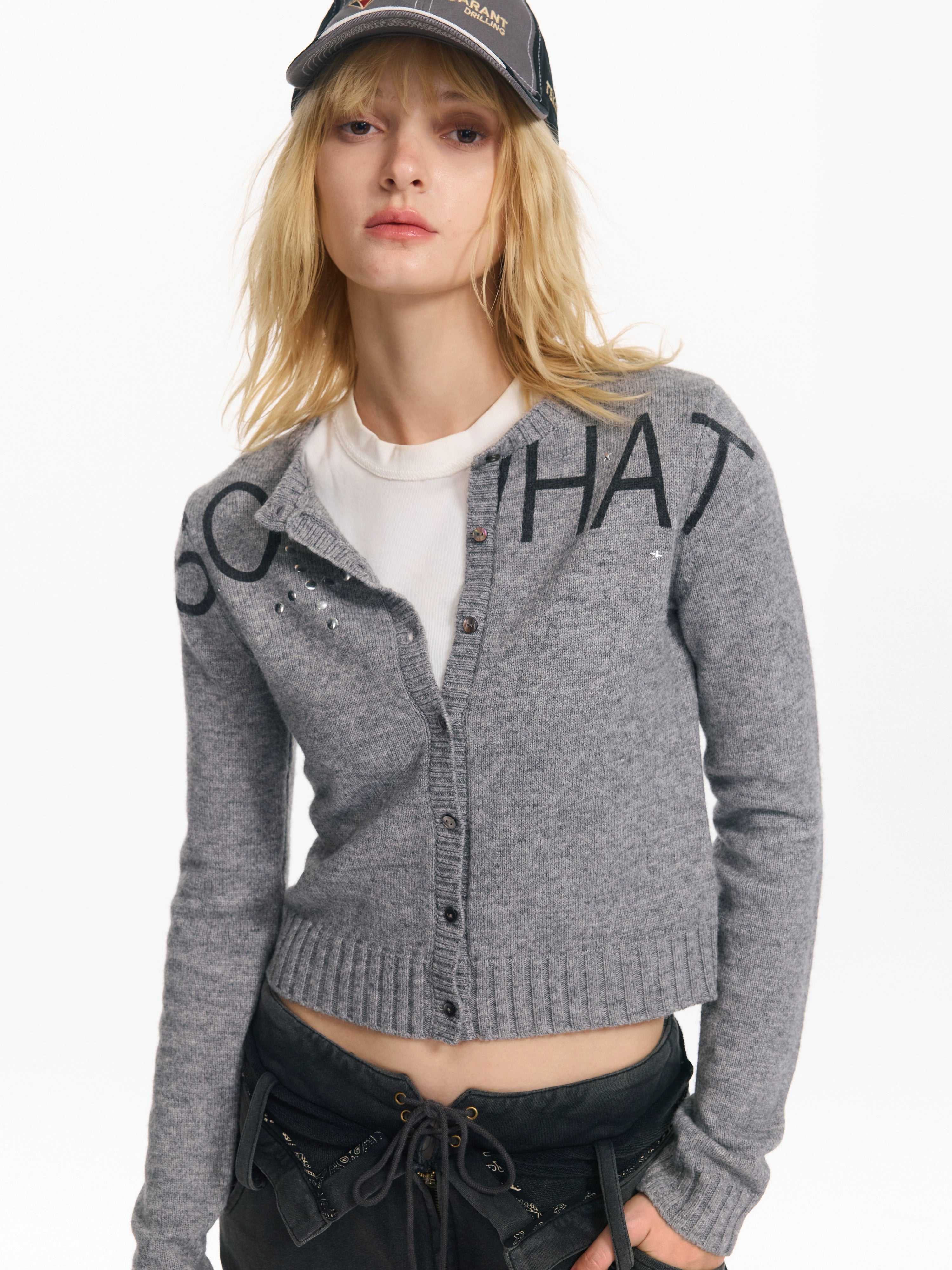 Soft Wool Punk Letter Knit Cardigan