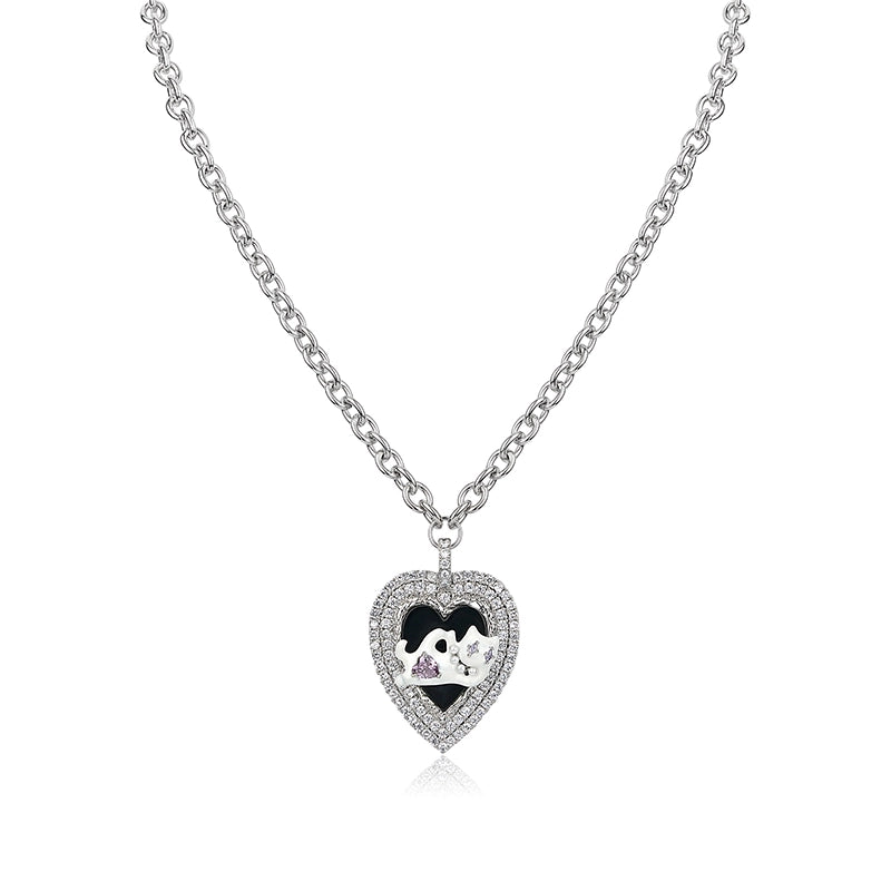 Cat Heart Enamel Pendant Necklace - CHINASQUAD