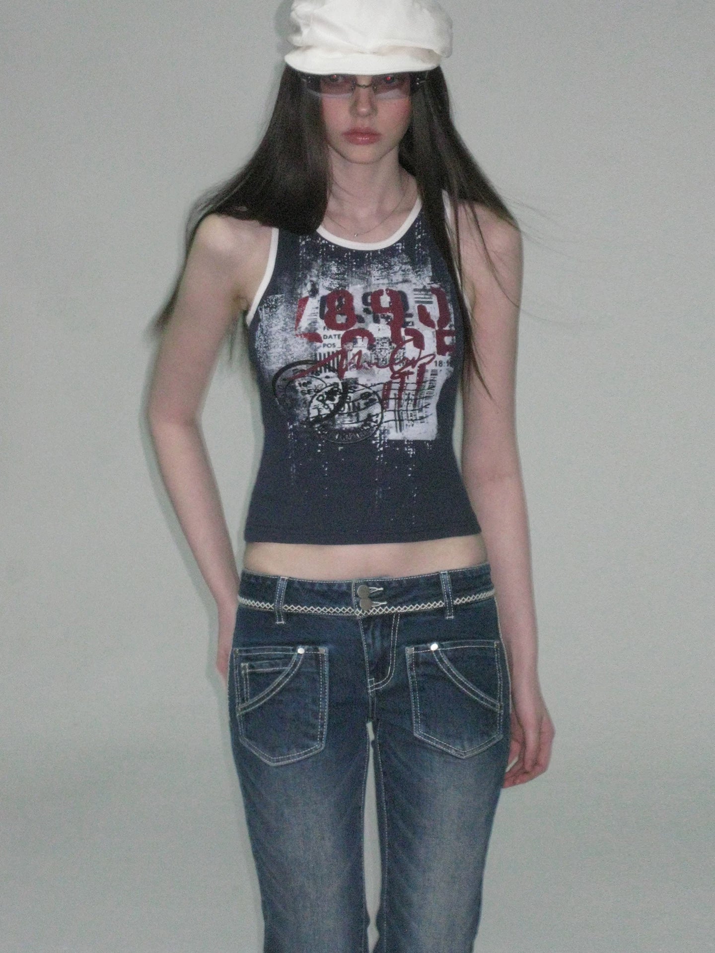 Vintage Print Layered Slim Fit Top Set