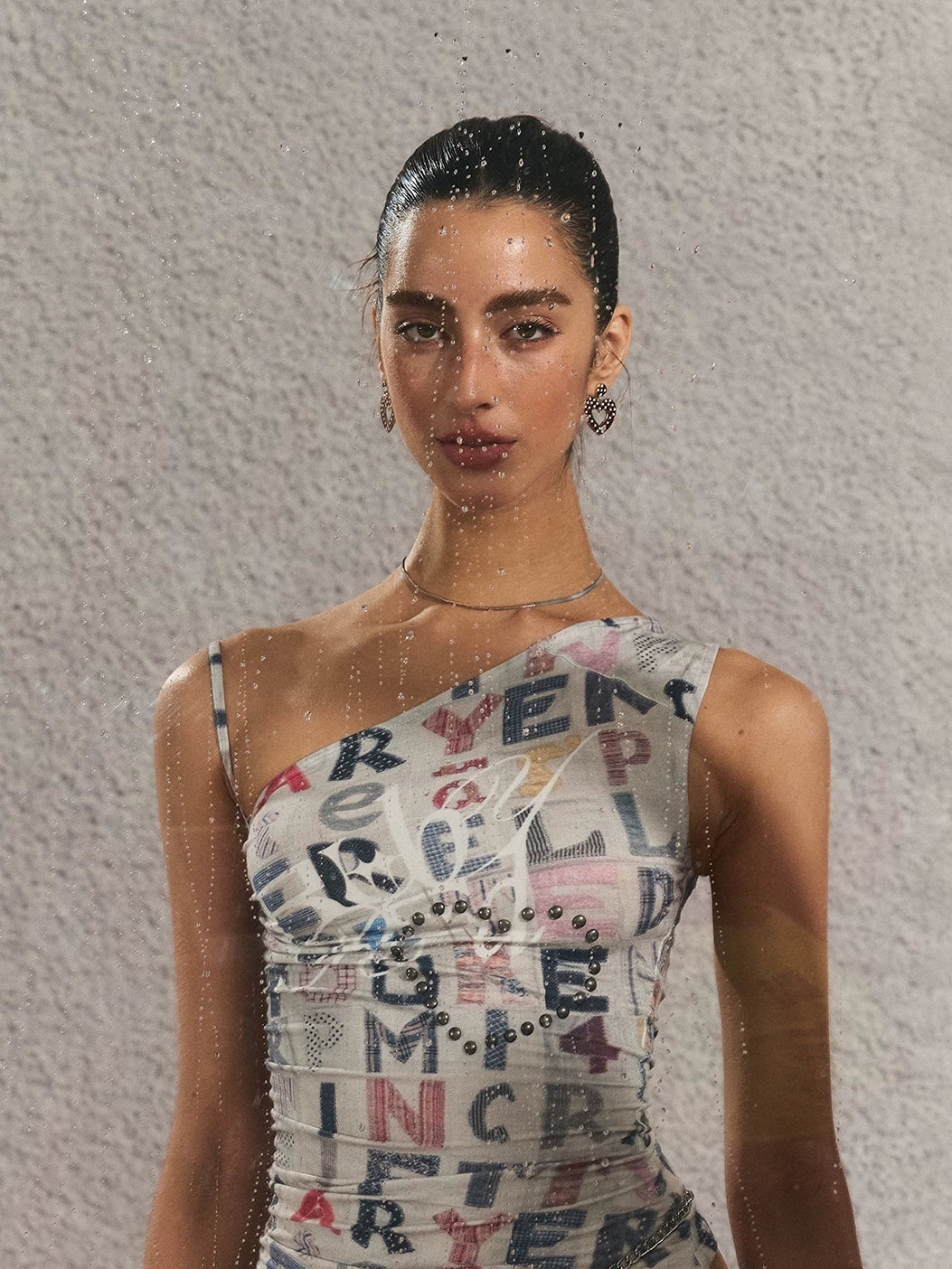 Vintage Graphic One-Shoulder Cinched Crop Tee