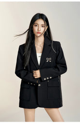 Black & Khaki Suit Collar Bow-tie Blazer - CHINASQUAD