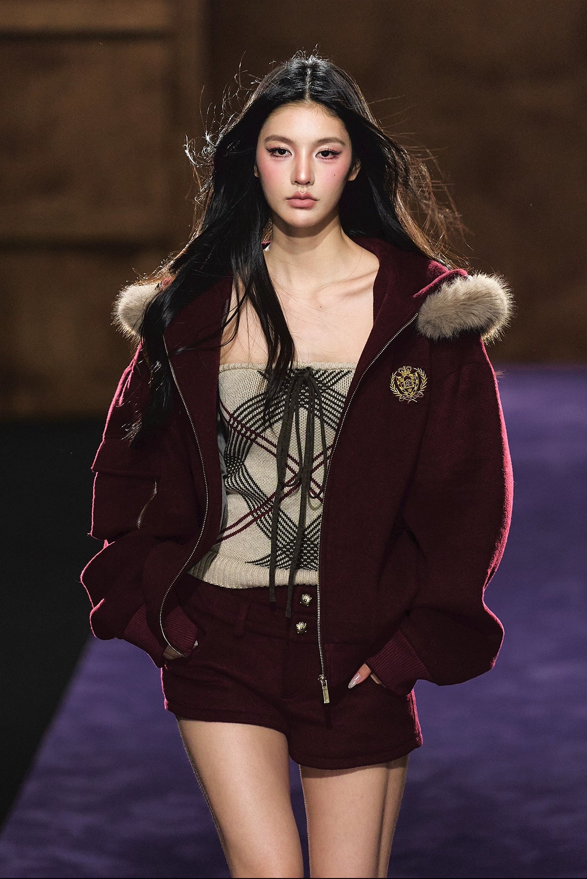 Wool-Blend Faux Fur Hooded Fleece Two-Piece Set