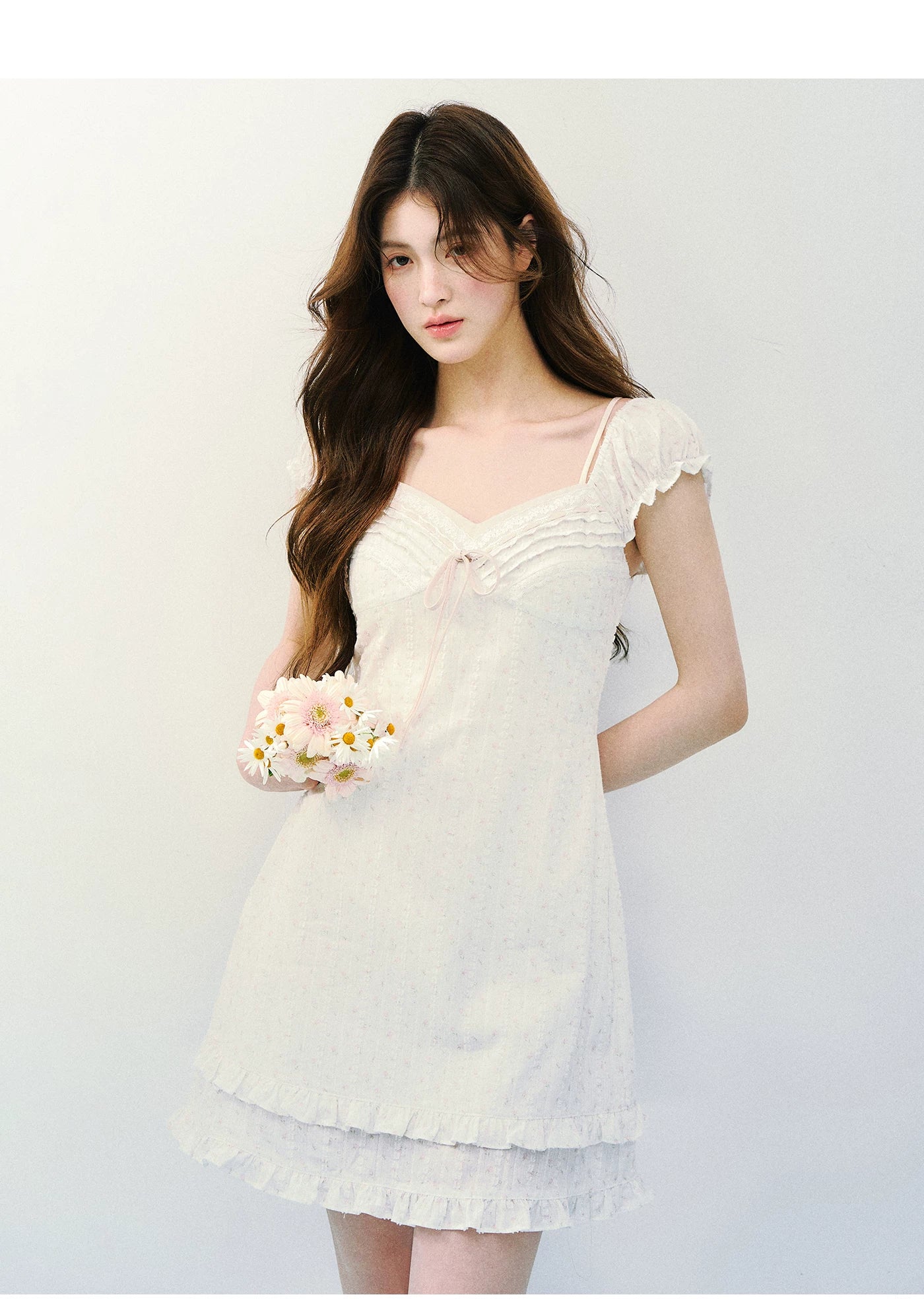 Vintage Floral Layered Square-Neck Dress