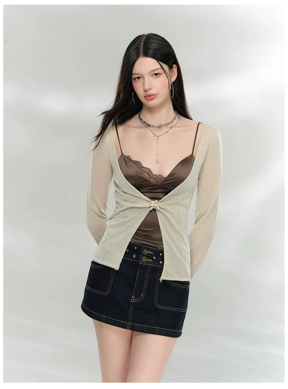 Vintage Studded Waist Denim Mini Skirt
