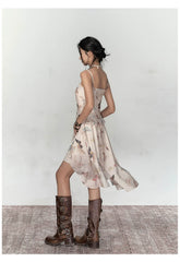 Butterfly Print Irregular Hem Dress - CHINASQUAD