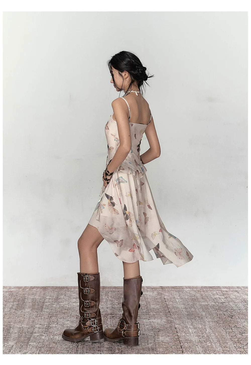 Butterfly Print Irregular Hem Dress - CHINASQUAD