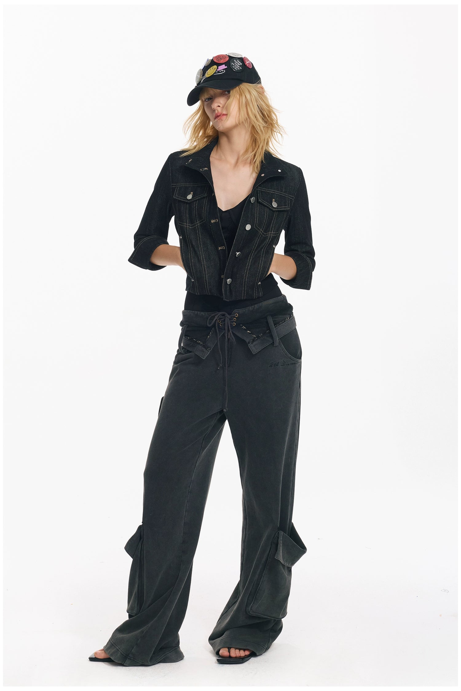 Cropped Stripe Stitch Denim Jacket & Skirt Set - CHINASQUAD