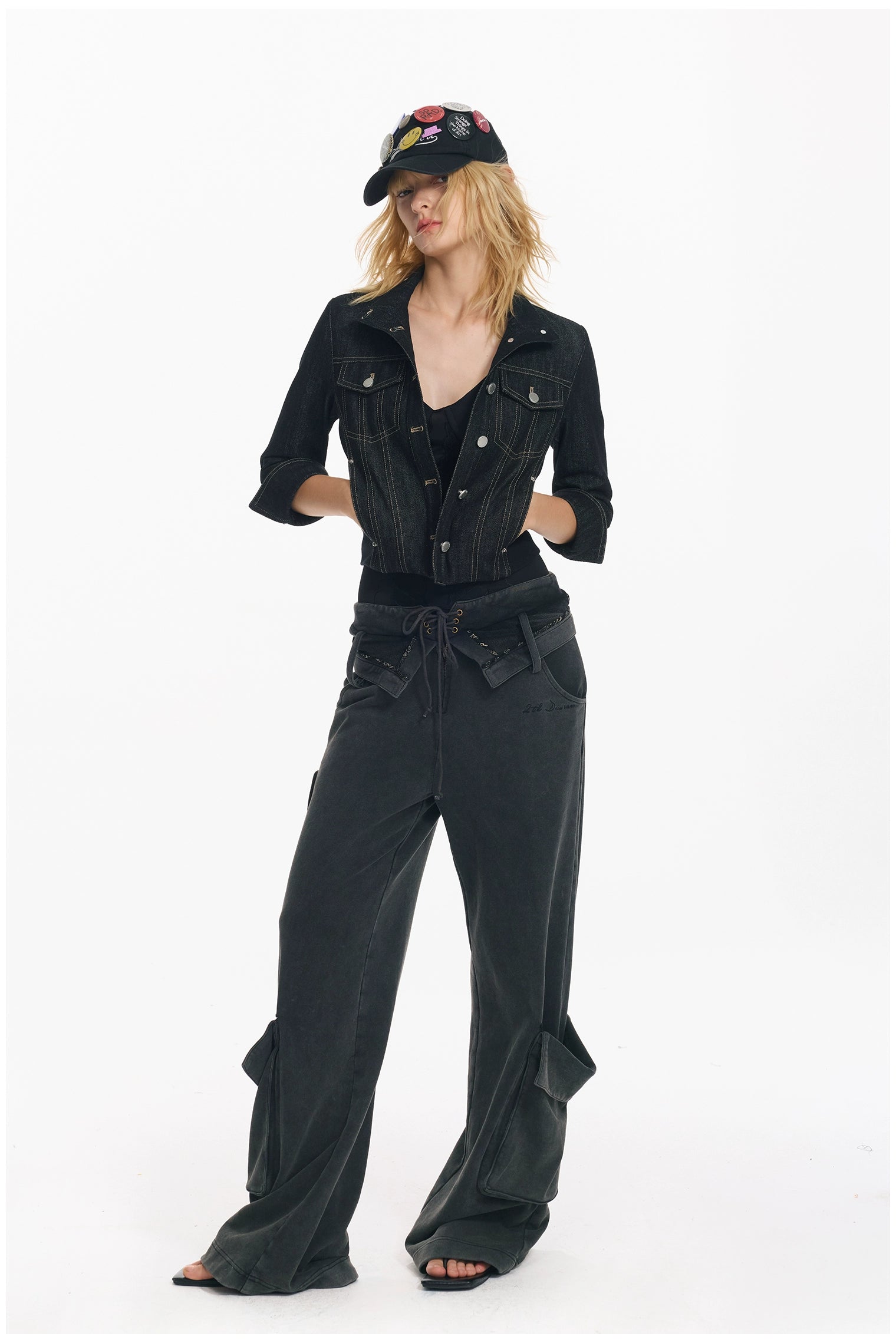 Cropped Stripe Stitch Denim Jacket & Skirt Set - CHINASQUAD